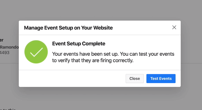 Test Events button in Facebook Events Manager