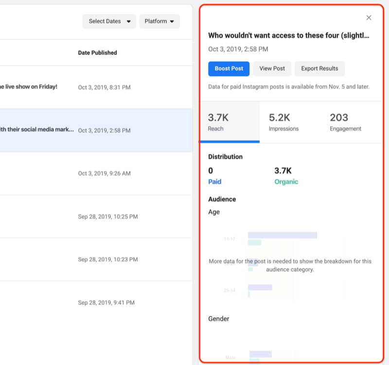 view insights for Instagram feed post