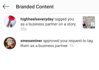 view Instagram branded content notification