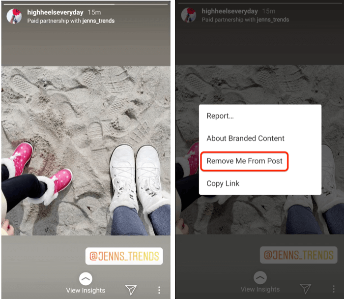remove tagged account from Instagram branded content