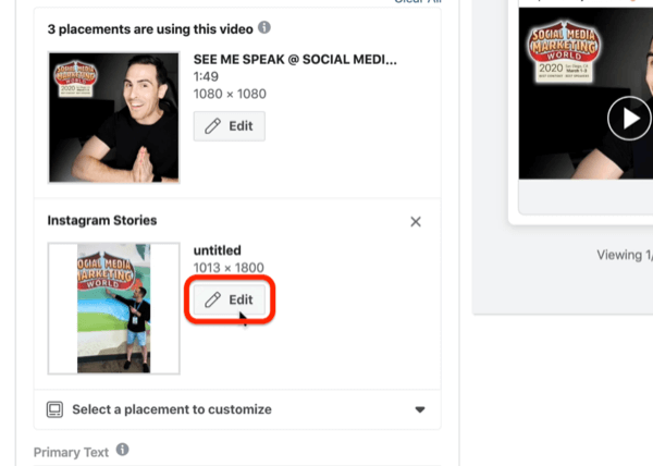 edit Instagram Stories placement in Facebook Ads Manager