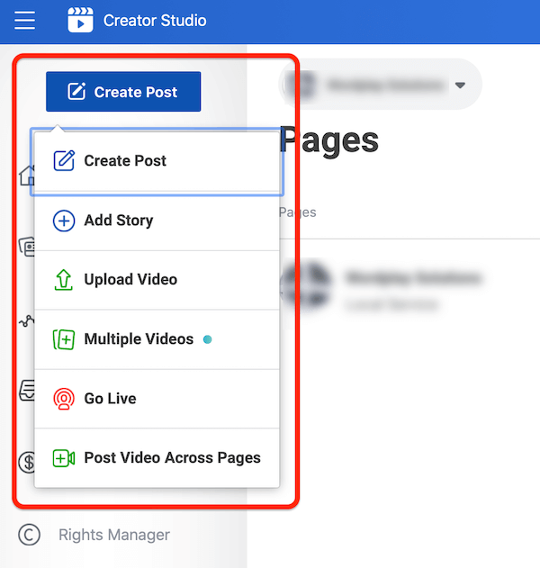 Facebook post options in Creator Studio