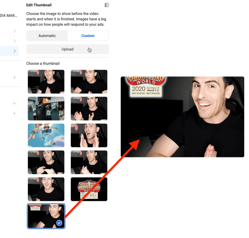 select custom thumbnail for Facebook video ad