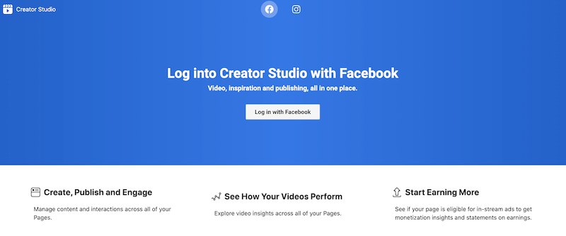 Facebook Creator Studio login page
