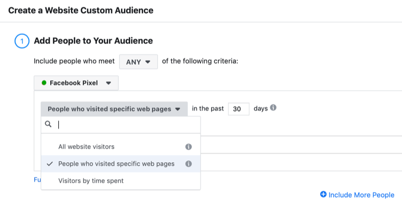 dialog box to create a Facebook website visitor custom audience