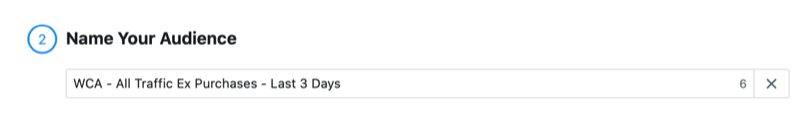 Name Your Audience field in Facebook website custom audience setup window