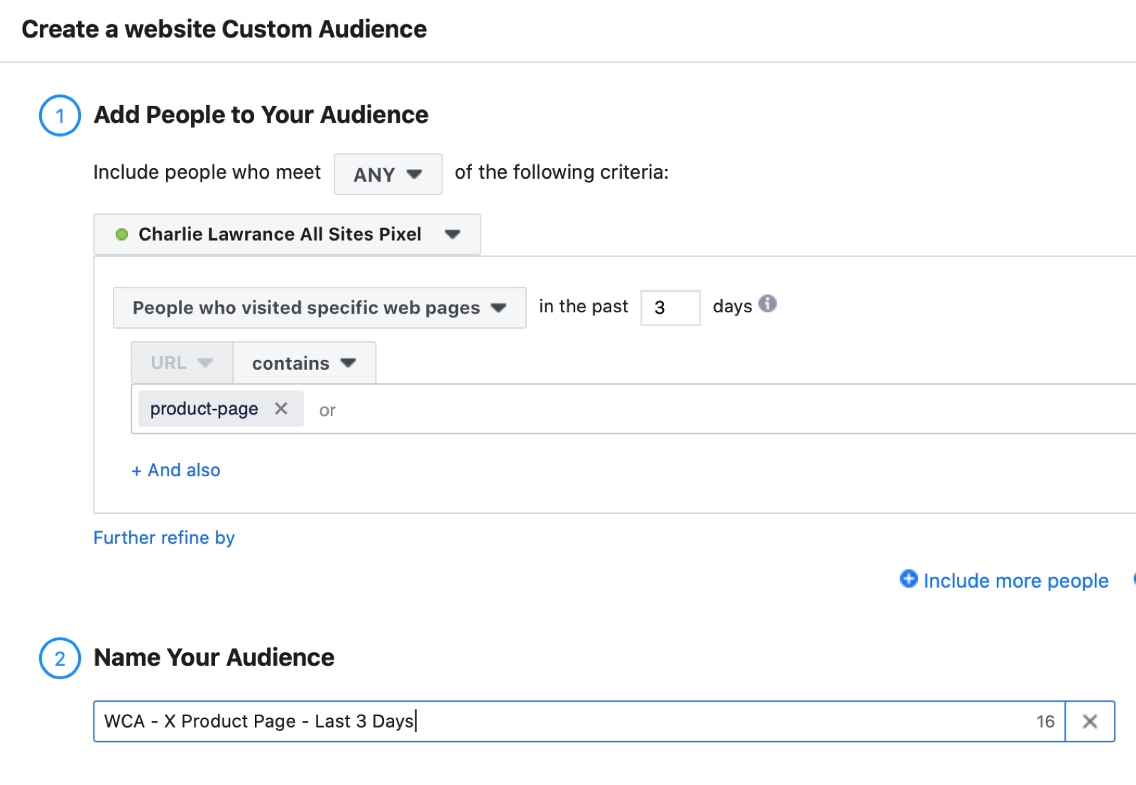 Facebook网站针对提醒广告的自定义受众设置