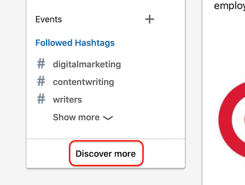 LinkedIn hashtags section on home page