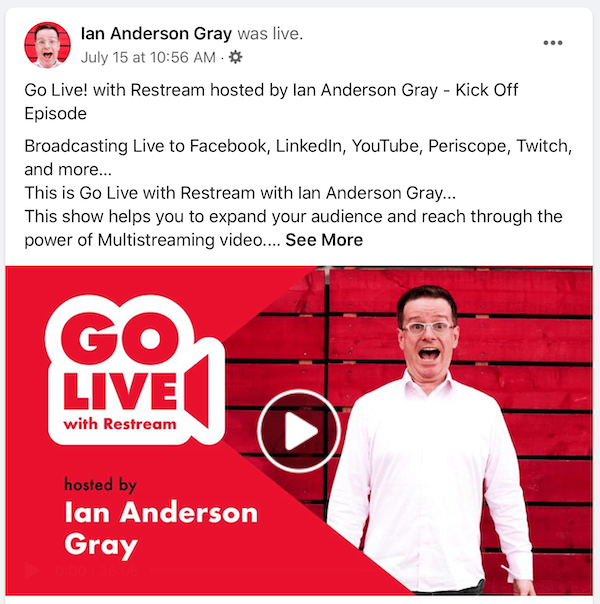 Facebook live video replay post for Ian Anderson Gray