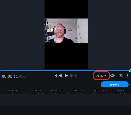 select 9:16 aspect ratio in Movavi