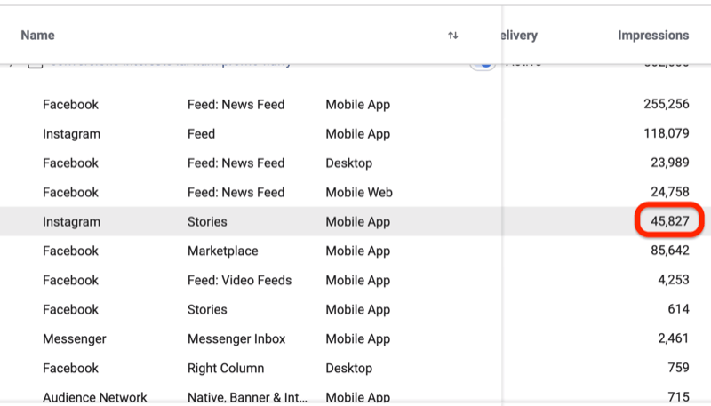 Instagram Stories placement data in Facebook Ads Manager