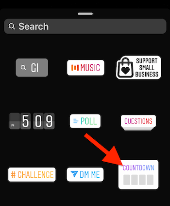 Instagram Countdown sticker in sticker tray