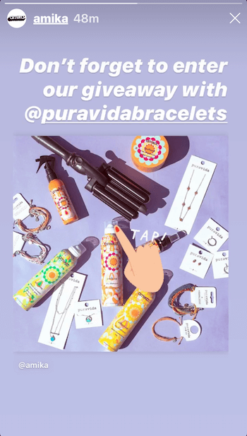 Instagram story with giveaway example