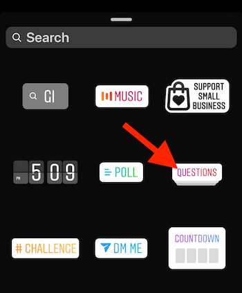 Instagram Questions sticker in sticker tray