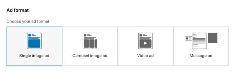 screenshot of Single Image Ad option selected for LinkedIn ad format