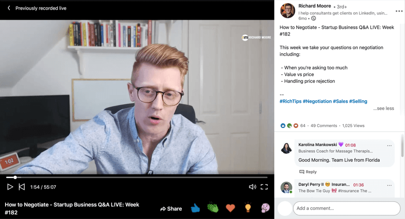 LinkedIn live video example