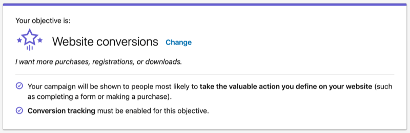 LinkedIn Website Conversions objective
