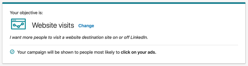 LinkedIn Website Visits objective