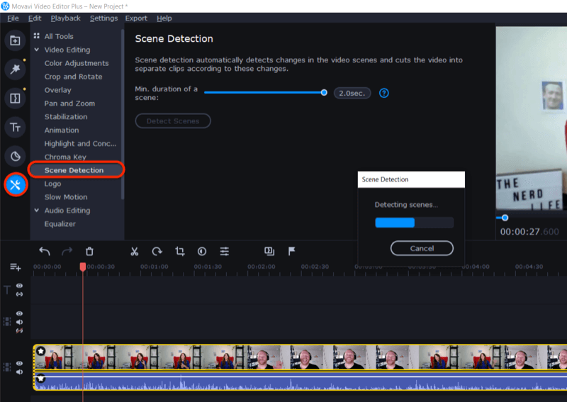 access Scene Detection feature in Movavi Video Editor Plus