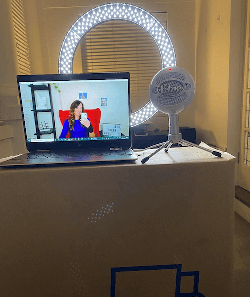 example of home recording setup with microphone and light to capture audio and video