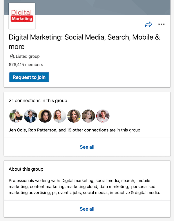 example of LinkedIn group page