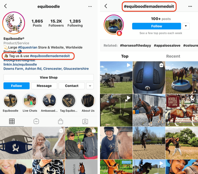 example of brand hashtag and CTA for UGC in Instagram business bio