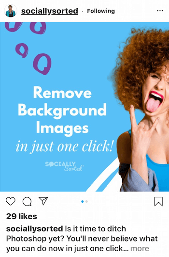 Socially Sorted Instagram post with light font on darker background