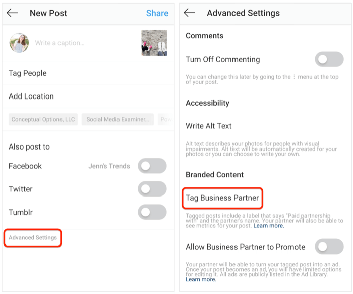 tag partner in Instagram post