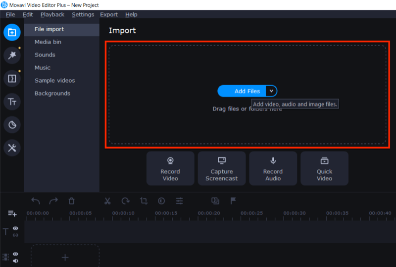 import files into Movavi Video Editor Plus in Windows