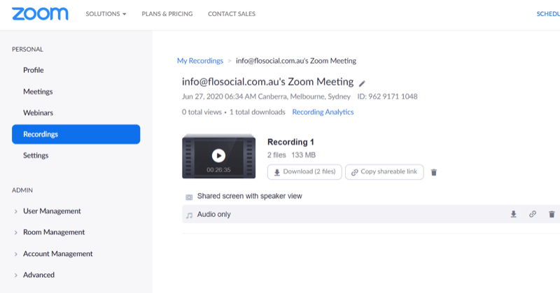 access audio recording from Zoom