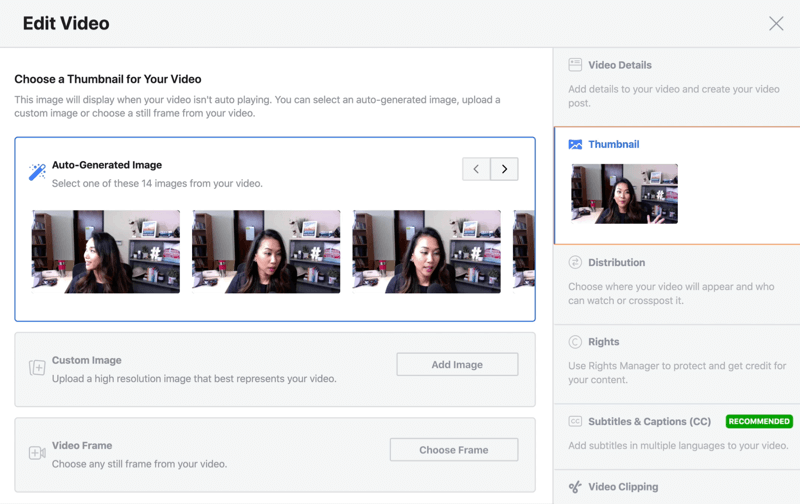 facebook live stream edit video option choosing an auto-generated thumbnail image