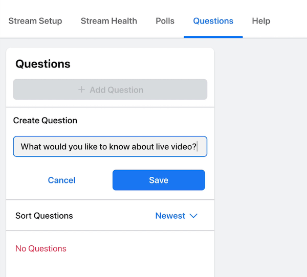 facebook live stream option to post a question for your viewers and audience to respond to during your broadcast