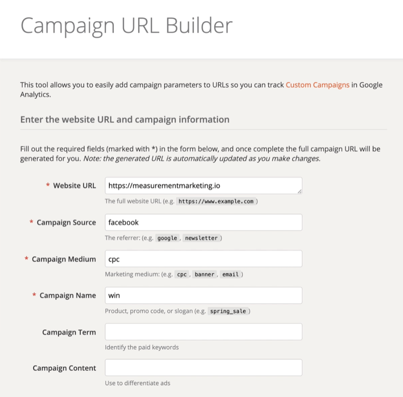 screenshot of the google campaign url builder