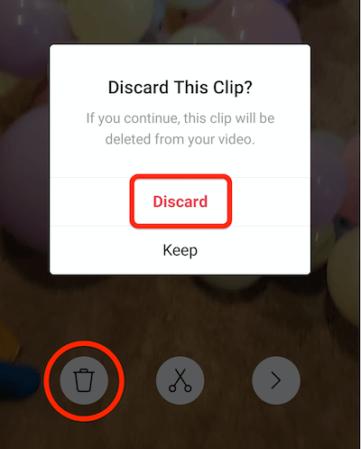 trash can menu option to discard a clip from your instagram reel