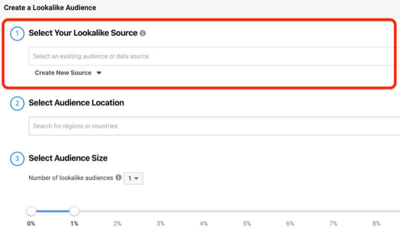 screenshot of the Select Your Lookalike section circled in red in the Create a Lookalike Audience window