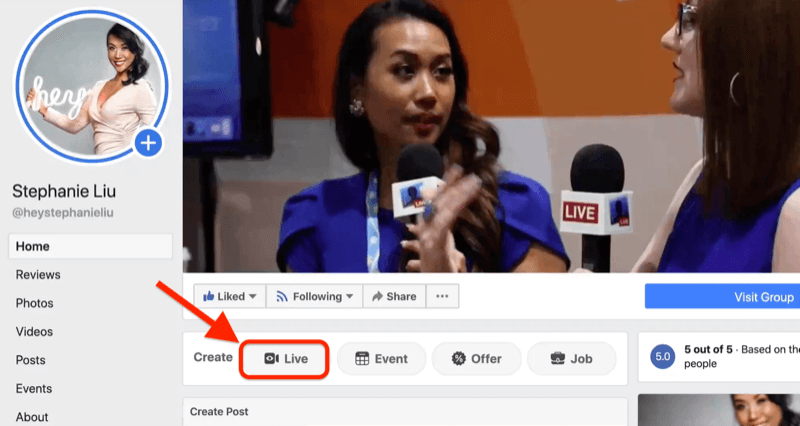 go live on facebook by clicking the live button on your facebook business page