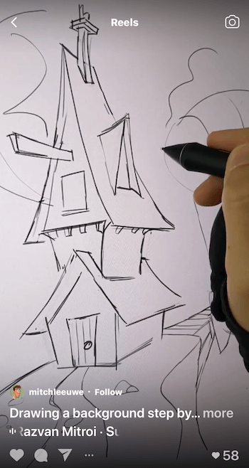 example of an instagram reel showing a step-by-step drawing tutorial