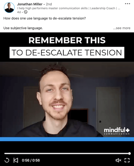 example of a linkedin video from jonathan miller demonstrating what a short, helpful video might look like