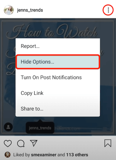 three dots menu option showing the hide options… selection