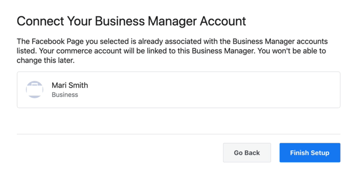 option to connect your facebook business manager account to your facebook commerce account