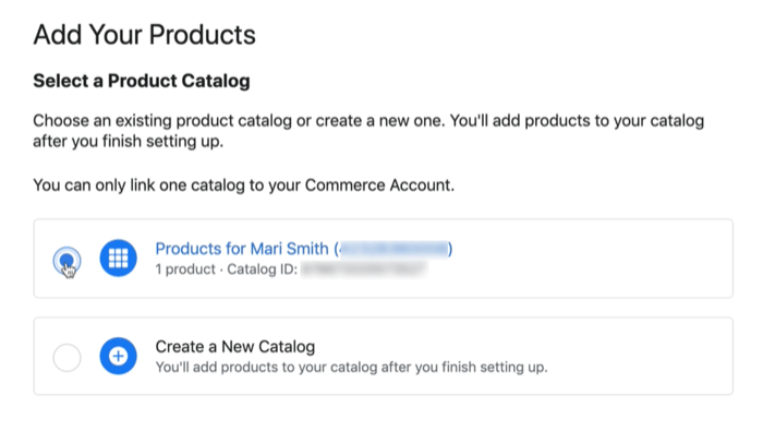 facebook product catalog option to connect an existing or new catalog