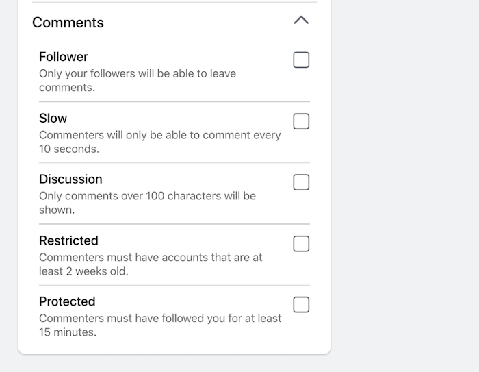 facebook live stream broadcast comments settings restricting various comment aspects