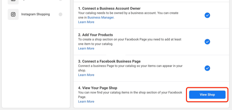 view shop button to preview what your facebook shop looks like on your page