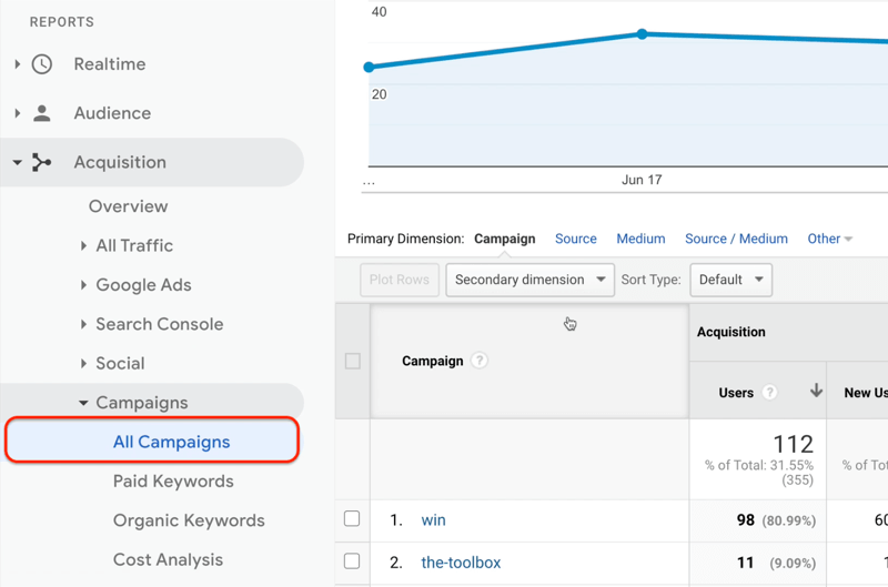 google analytics menu showing the all campaigns option under campaigns under acquisition