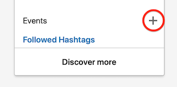 plus button highlighted on the event menu to create a new linkedin event