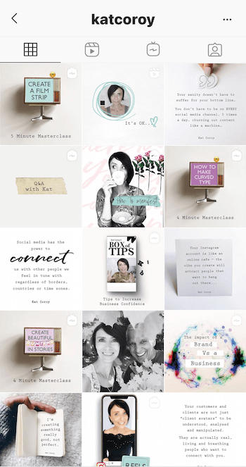 screenshot of kat coroy's instagram feed showing posts consistent to the same styling