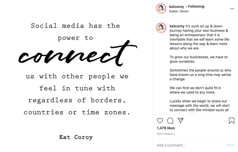 example of an instagram quote post with text primarily in block font with a few words in script text for emphasis