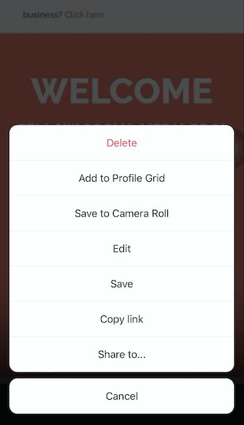 screenshot of instagram reels sharing menu options offering the ability to share to their profile, camera roll, copy link, or share to…