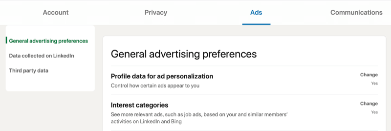 linkedin menu account settings for general advertising preferences