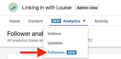 screenshot of linkedin menu option of followers under analytics